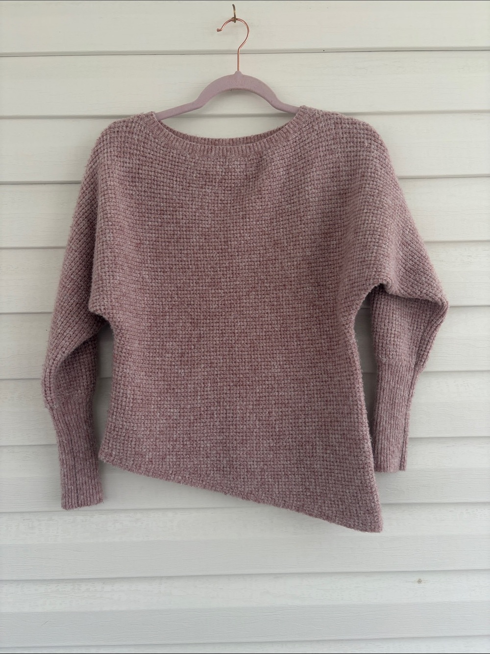 Express Asymmetrical Wool Blend Sweater Soft Girl Cozy Knit Pink Minimalist